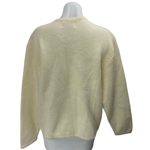 Vintage Tally-Ho Cream 100% Wool Long Sleeve Button Down Cardigan Sweater M - Picture 2 of 3